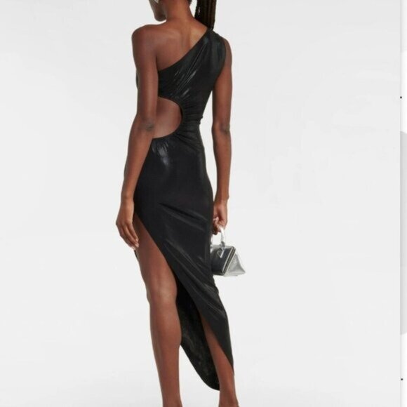 Norma Kamali Sunburst One‑Shoulder Cut‑Out Gown – Size XL – Black Lamé / Evening - Picture 2 of 13